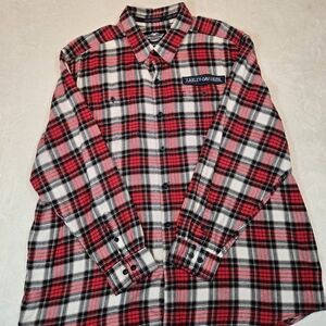Harley-Davidson Men's Red and White Checkered Shirt